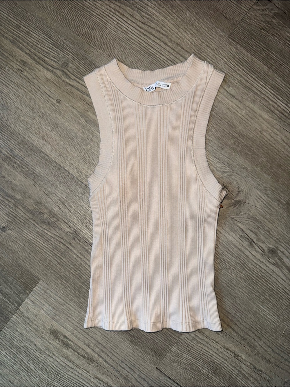 Zara Light Cream Ribbed Tank Top